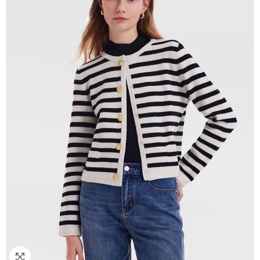 Goelia Button Up Woolen Striped Lady Cardigan
